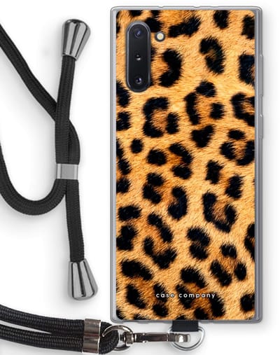 Case Company® - Hoesje met koord geschikt voor Samsung Galaxy Note 10 hoesje met Koord - Luipaard - Telefoonhoesje met Zwart Koord - Bescherming aan alle Kanten en Over de Schermrand