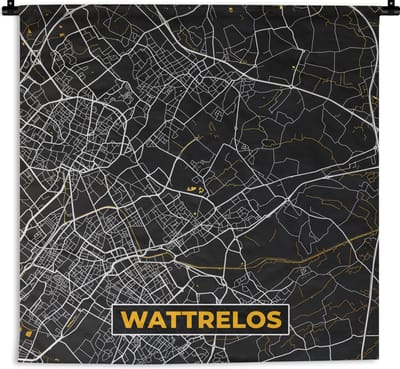 Wandkleed - Wanddoek - Plattegrond - Wattrelos - Stadskaart - Frankrijk - Kaart - 180x180 cm - Wandtapijt