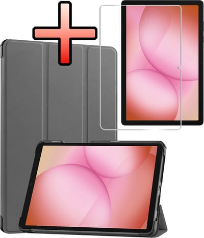 Hoes - Geschikt voor Samsung Galaxy Tab A11 Plus - Met Screenprotector - Trifold Bookcase - Hard Cover - Hardcover Book Case - Tablet Hoesje - Grijs