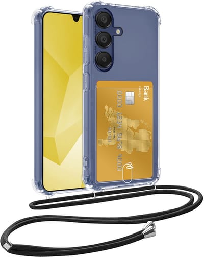 Hoesje Geschikt voor Samsung A16 Telefoonhoesje Met Koord Case Pashouder Siliconen - Hoes Geschikt voor Samsung Galaxy A16 Hoesje Met Kaarthouder - Transparant