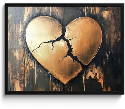 Poster in lijst - Fotolijst 70x50 cm - Posters - Gebroken hart - Goud - Houtlook - Liefde - Posterlijst zwart - Decoratie - Wanddecoratie woonkamer - Muurdecoratie slaapkamer