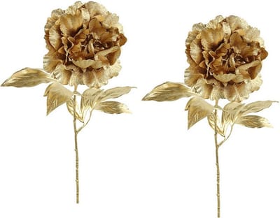 Countryfield kunsttakken/kunstbloemen - 2x - Pioenroos - metallic goud - H65 cm - polyester