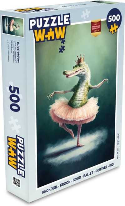 Puzzel Krokodil - Kroon - Goud - Ballet - Portret - Kids - Legpuzzel - Puzzel 500 stukjes