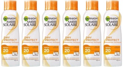 Garnier Ambre Solaire Dry Protect Zonnebrandspray SPF 20 - 6 x 200 ml - Zonder Alcohol -  Voordeelverpakking