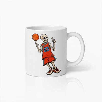 Skelet Basketballspeler Witte Mok – Stoere Grappige Sport Cartoon Koffiemok 330 ml