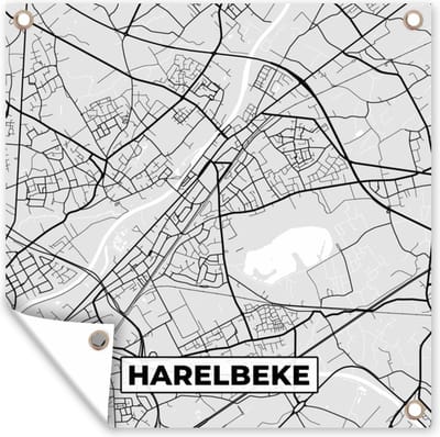 Tuin poster België – Harelbeke – Stadskaart – Kaart – Zwart Wit – Plattegrond - 200x200 cm - Tuindoek