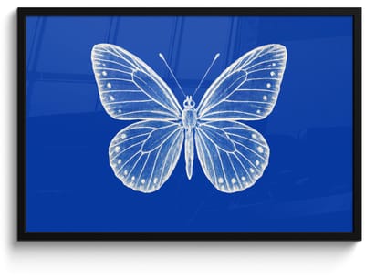 Poster in lijst - Fotolijst 90x60 cm - Posters - Vlinder - Wit - Getekend - Stippen - Posterlijst zwart - Decoratie - Wanddecoratie woonkamer - Muurdecoratie slaapkamer