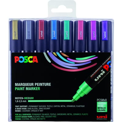Paintmarker Uni POSCA PC5M medium metallic assorti set à 8 stuks