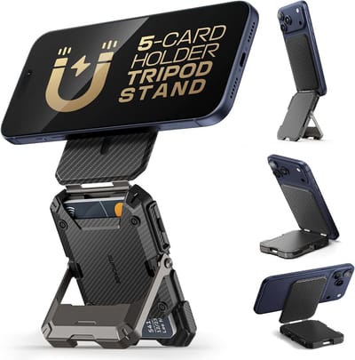 SUPCASE MagFlip Magnetic Wallet Stand | Magnetische Kaarthouder / Pasjeshouder | Compatibel met MagSafe | Portemonnee voor 5 Pasjes | Portemonnee | Standaard | Carbon Zwart