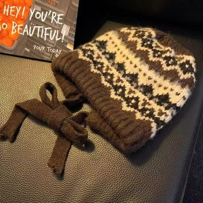 Fair Island Stijl Gebreide Muts voor Dames in Herfst en Winter Retro Balaclava Bagmuts Warm Oorbescherming Wolmuts