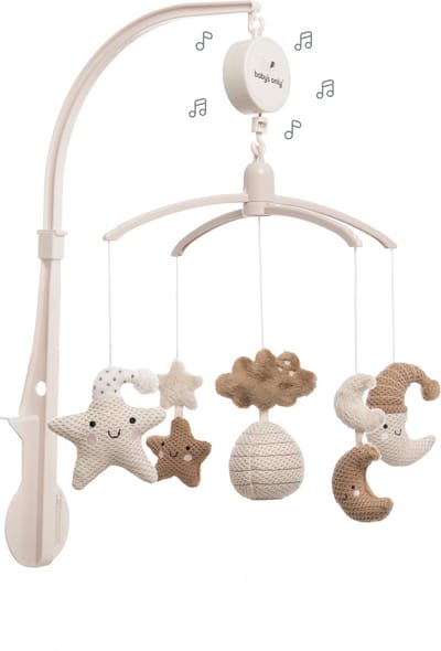 Baby's Only Muziekmobiel baby Heaven - Boxmobiel - Clay/Warm Linen - Gebreide figuurtjes - Muziek speelgoed - Melodie 'It's a small world'