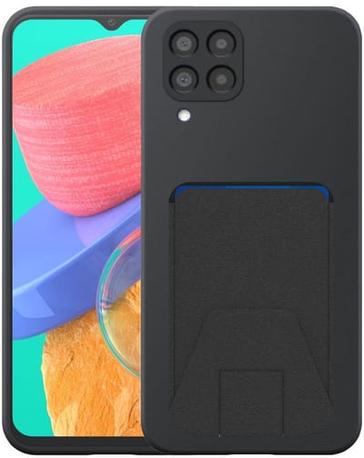Geschikt voor Samsung Galaxy M33 Telefoonhoesje met Verstelbare Leren Pasjeshouder - Flexible Back Cover Case Siliconen TPU with Adjustable Leather Cardslot - Zwart - Smartphonica geschikt voor Samsung Galaxy M33 5G