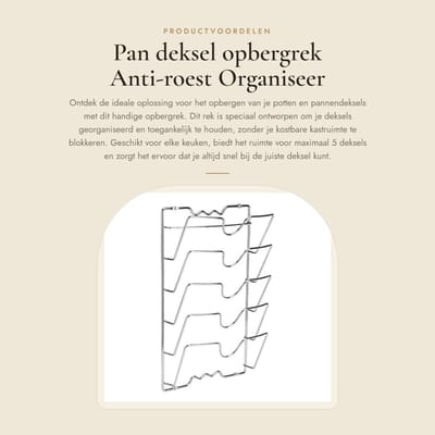 Dailygoods- Pan Deksel Rek - Anti-roest - Opbergoplossing - Voor 5 Deksels - Robuust IJzermateriaal - Duurzaam en Corrosiebestendig - Dekselhouder