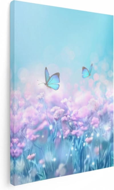 Artaza Canvas Schilderij Bloemenveld - 30x40 cm - Klein - Wanddecoratie Vlinders - Muurdecoratie Woonkamer - Kamer Accessoires