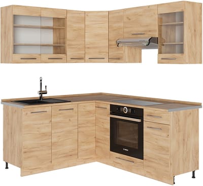 Vicco Hoekkeuken Fame-Line, Goudkleurig Eiken/Goudkleurig Eiken, 190 x 160 cm, WB Eik