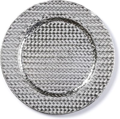 Rond zilveren kaarsenplateau/kaarsenbord met gevlochten patroon 33 cm - onderbord / kaarsenbord / onderzet bord voor kaarsen