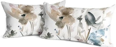 Florale Kussenslopen in Bruin, Crème en Grijs - Waterverf Bloemen Design voor Sofa en Bed - Set van 2, 30x50cm, Ideaal voor Woondecoratie en Slaapkamer