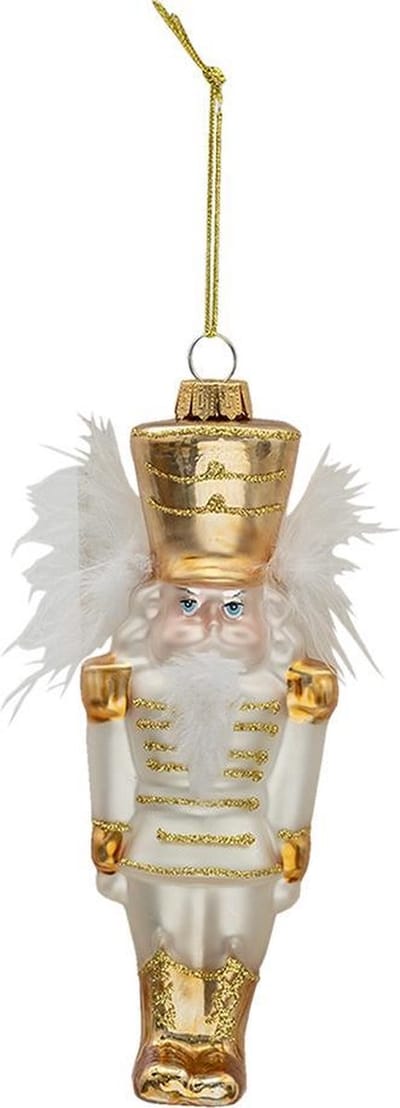 Clayre & Eef Kersthanger Notenkraker 16 cm Wit Glas Kerstbal Kersversiering Kerstboomversiering