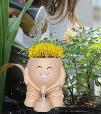 Plaspot met lachend gezicht, schattige plantenpot met afvoergat voor binnen en buiten decoratie, ideaal voor kamerplanten en tuinaccessoires.