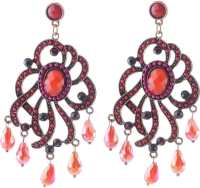 Behave Oorstekers, oorhangers rood in vintage design met steentjes