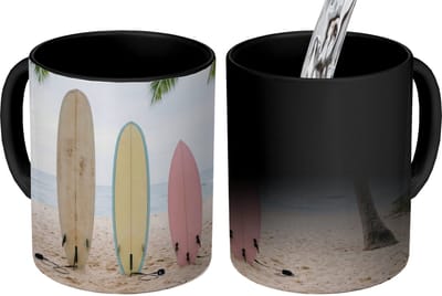 Magische Mok - Foto op Warmte Mokken - Koffiemok - Surfboard - Palmbomen - Kleurrijk - Magic Mok - Beker - 350 ML - Theemok