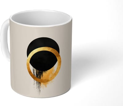 Mok - Koffiemok - Abstract ontwerp - Zwarte cirkel - Verfvlekken - Mokken - 350 ML - Beker - Koffiemokken - Theemok