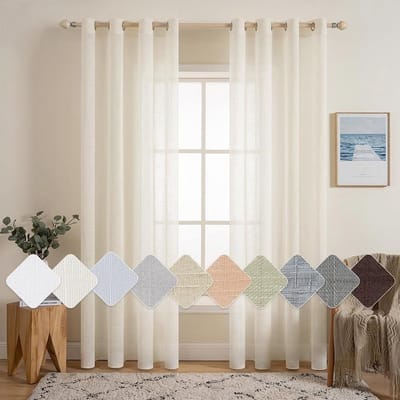 Linnen Gordijnen - Transparante Vitrage - Woonkamer Decoratie - Linnenlook Stof - 140x235 cm - Lichtbeige