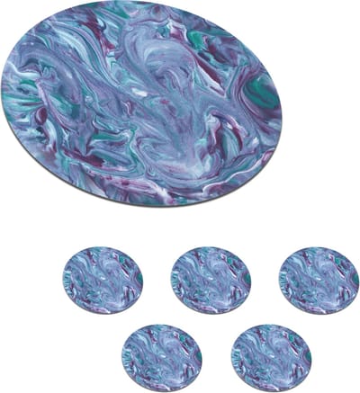 Onderzetters voor glazen - Rond - Marmer print - Verf - Abstract - Patronen - 10x10 cm - Glasonderzetters - 6 stuks