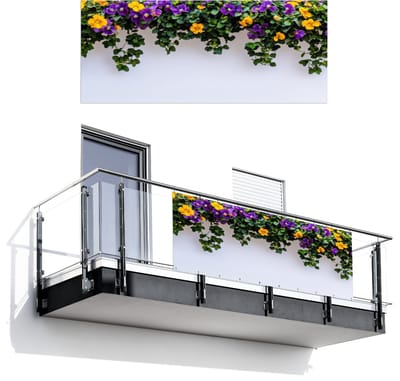 Balkonscherm 300x120 cm - Balkonposter Bloemen - Muur - Geel - Paars - Balkon scherm decoratie - Balkonschermen - Balkondoek zonnescherm