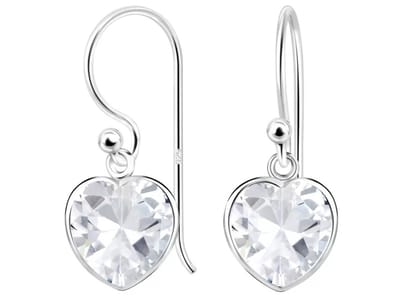 Joy|S - Zilveren hartje oorbellen - oorhangers - zirkonia - hart bedel 8 mm
