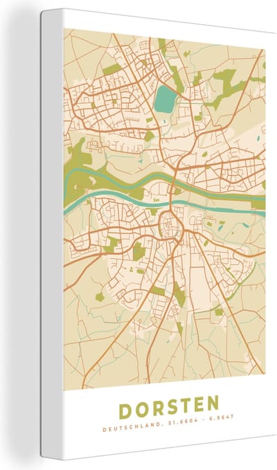 Canvas Schilderij Dorsten - Plattegrond - Kaart - Stadskaart - Vintage - 20x30 cm - Wanddecoratie