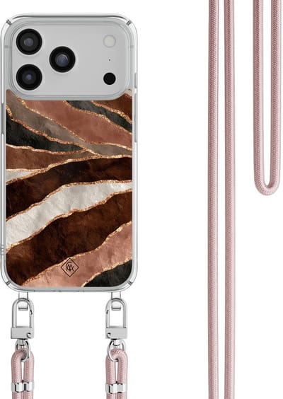 Casimoda® hoesje met rosegoud koord - Geschikt voor iPhone 17 Pro Max - Earth Agate - Afneembaar koord - TPU/polycarbonaat - Multi