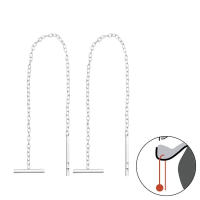 Zilver doortrek oorbellen - thread through horizontal bar | pull through oorbellen | oorketting | Zilverana | Sterling 925 Silver (Echt zilver) | zilveren oorbellen dames
