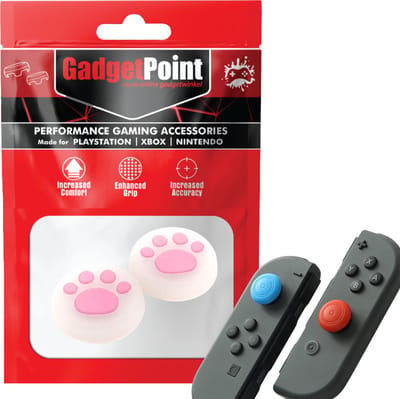 Gadgetpoint - Thumb Grips voor Nintendo Switch Joy-Con Controllers - Gaming Thumbgrips - Performance Anti-Slip Thumbsticks - Bescherming Accessoires - Pootjes - Transparant/Roze