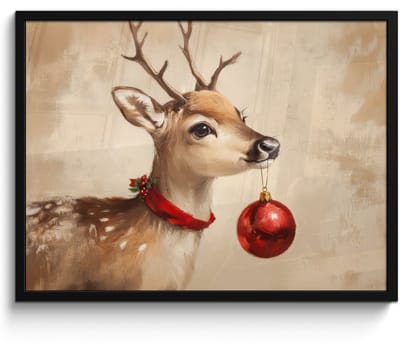 Poster in lijst - Fotolijst 70x50 cm - Posters - Kerst - Hert - Gewei - Kerstbal - Rendier - Posterlijst zwart - Decoratie - Wanddecoratie woonkamer - Muurdecoratie slaapkamer - Kerstversiering - Kerstdecoratie voor binnen - Kerstmis