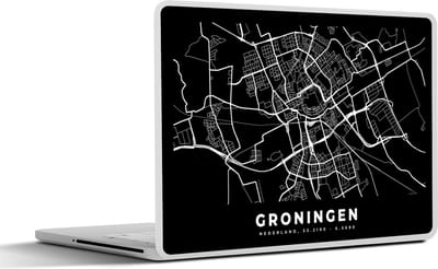 Laptop sticker - 10.1 inch - Groningen - Kaart - Zwart - 25x18cm - Laptopstickers - Laptop skin - Cover