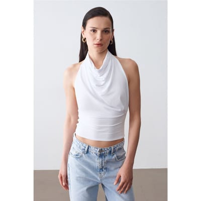 Aansluitende Mouwloze Blouse met Colharmonika