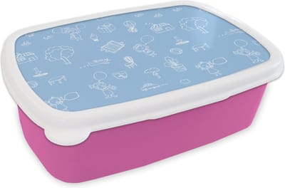 Broodtrommel Roze - Lunchbox - Brooddoos - Patronen - Geboorte - Blauw - 18x12x6 cm - Kinderen - Meisje