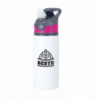 Hacebo® - Beste brandweerman waterfles met rietje roze - Beste brandweerman - collega - cadeau - water fles - 650ML