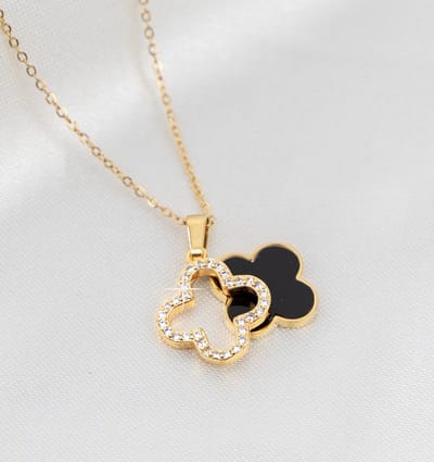 Pavé Klaver Ketting | Stainless Steel Goud - Zwart