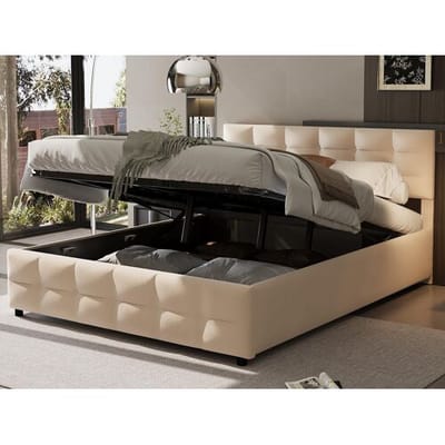 ModernLuxe 180x200cm fluwelen opbergbed - met lattenbodem - Beige