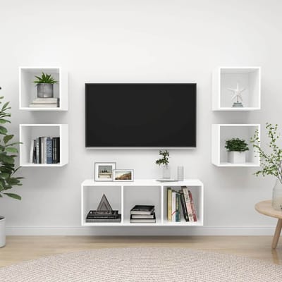 vidaXL - 5-delige - Tv-meubelset - bewerkt - hout - wit