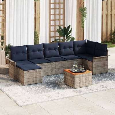 vidaXL - Tuinbank - Set - 8 - st - Grijs - en - Marineblauw - poly - rattan