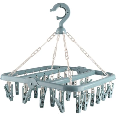 Cintre à Linge avec 32 Pinces Pliable Pince à Linge Séchoir pour Chaussettes Sous-vêtements Soutiens-gorge bleu