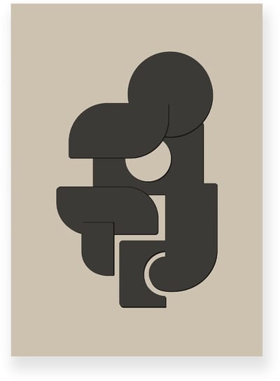 Poster 20x30 cm - Abstracte Vormen - Donkergrijs - Taupe - Minimalistisch - Japandi - Muurdecoratie - Wanddecoratie