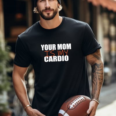 Heren T-shirt zwart-Maat L-Heren T-shirt: Your mom is my cardio- zwart heren T-shirt funny
