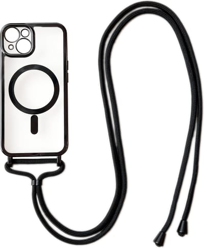 Casemania Hoesje Geschikt voor Apple iPhone 14 - Zwart - Siliconen Back Cover met Koord - Geschikt voor MagSafe - Telefoonhoesje met Koord - Crossbody Lanyard Cord Case