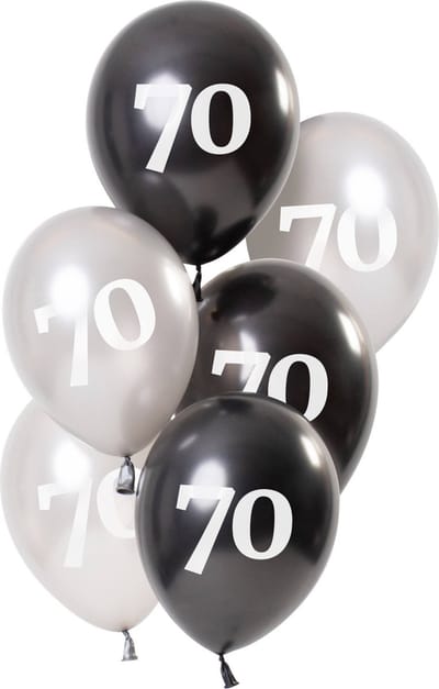 Folat - Ballonnen Glossy Black 70 Jaar (6 stuks)