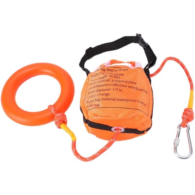 Sac de Lancer pour Sauvetage Aquatique Pochette Corde Réfléchissante à Séchage Rapide 15m avec Résistance à la Traction Nominale de 1102 Lbs pour Kayak Rafting orange