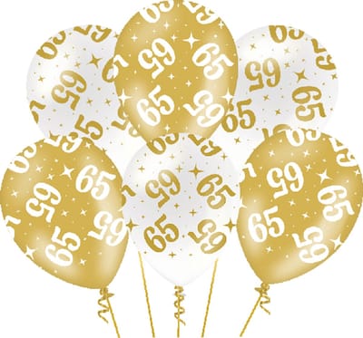 Ballonnen Fancy - 65 jaar - Wit-Goud - 6 stuks